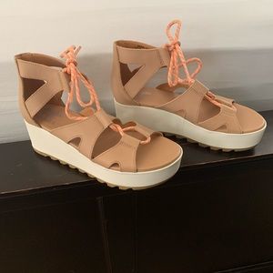 SOREL Women's Cameron Flatform Lace Sandals - Honest Beige - Size 7